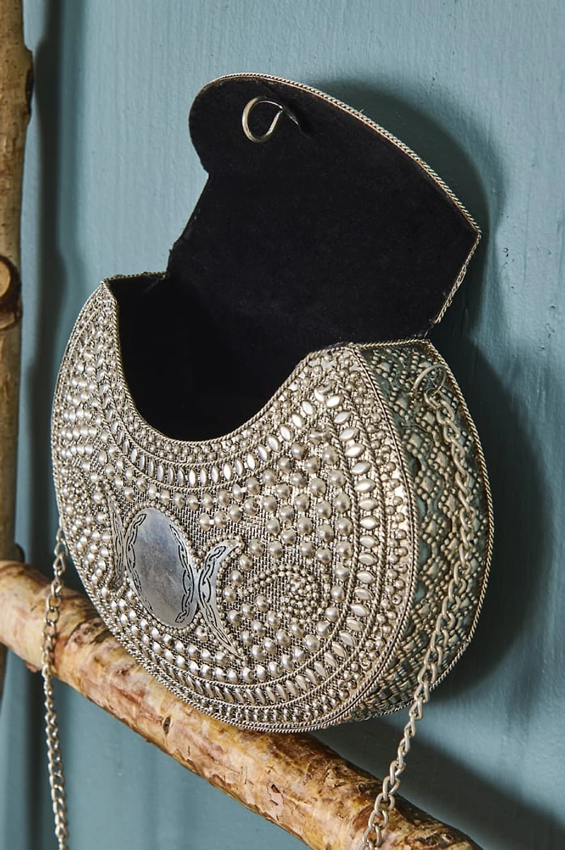 Metal Silver Moon Crossbody Bag