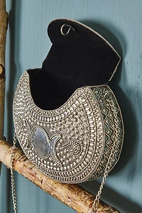 Metal Silver Moon Crossbody Bag