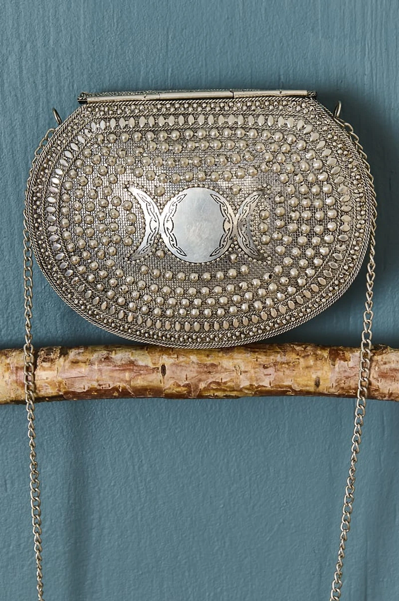 Metal Silver Moon Crossbody Bag