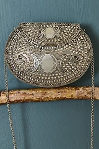 Metal Silver Moon Crossbody Bag