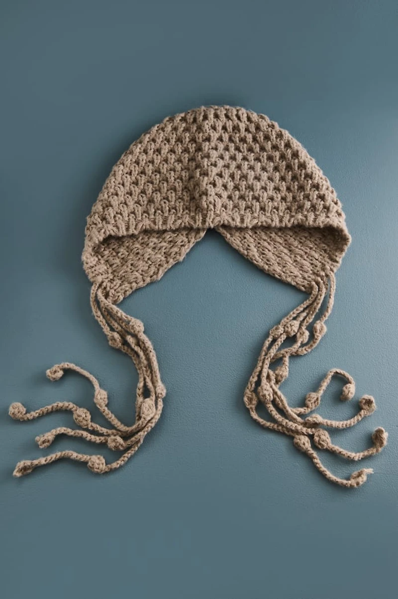 Brown Crochet Tassel Beanie