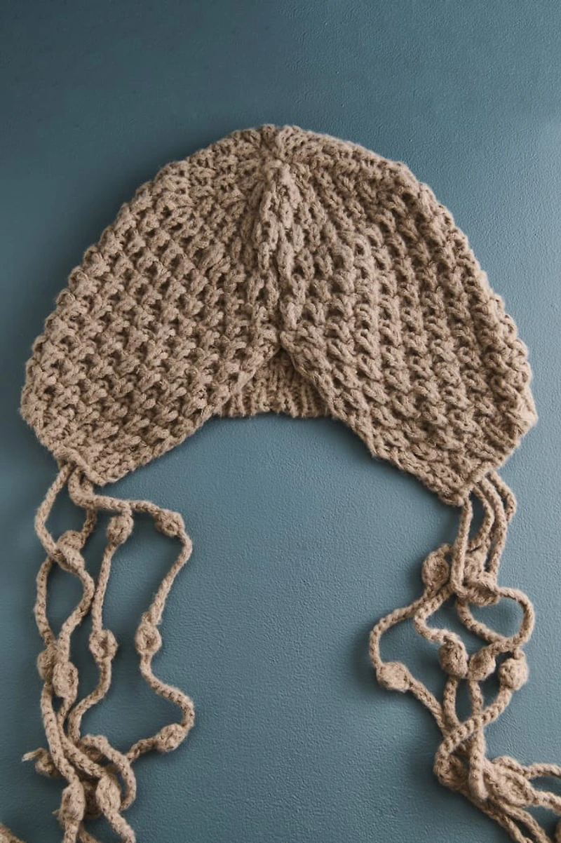 Brown Crochet Tassel Beanie