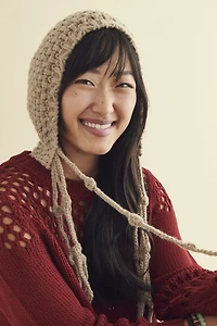 Brown Crochet Tassel Beanie