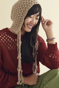 Brown Crochet Tassel Beanie