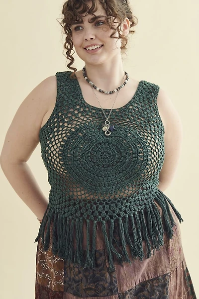 Seafoam Crochet Fringe Tank