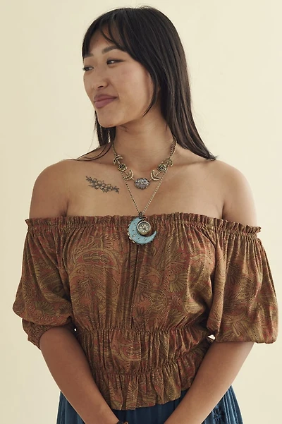 Buy Rust Paisley Milkmaid Balloon Sleeve Top Online from Earthbound