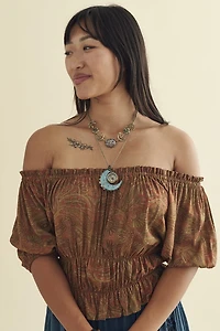Buy Rust Paisley Milkmaid Balloon Sleeve Top Online from Earthbound