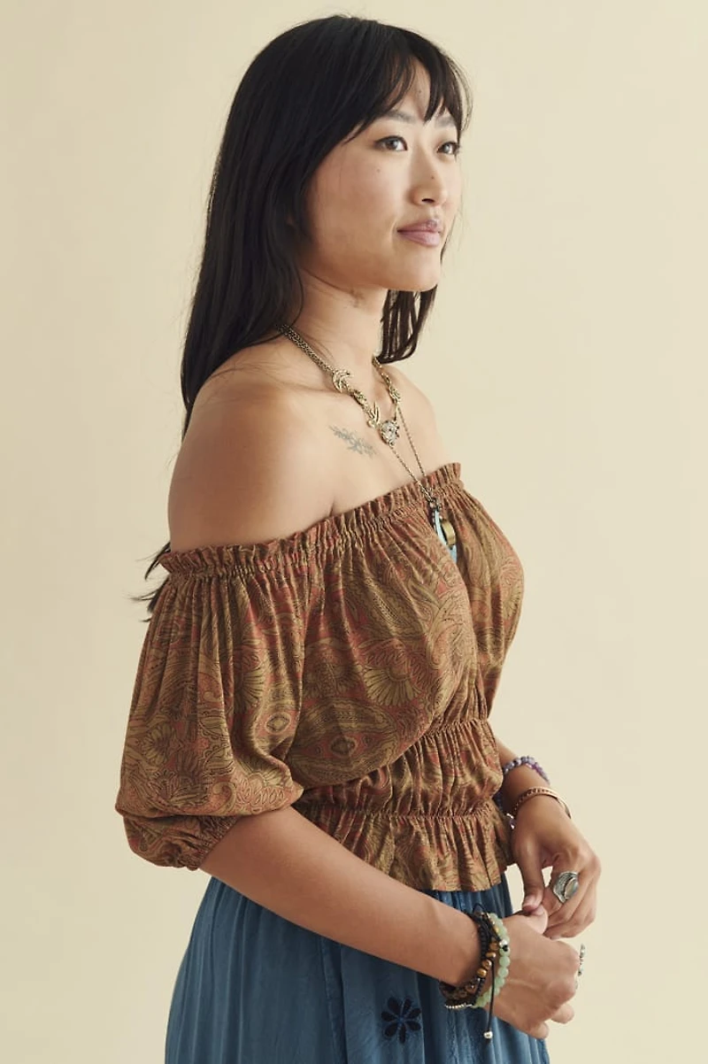 Buy Rust Paisley Milkmaid Balloon Sleeve Top Online from Earthbound