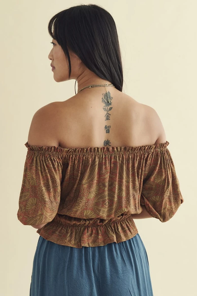 Buy Rust Paisley Milkmaid Balloon Sleeve Top Online from Earthbound