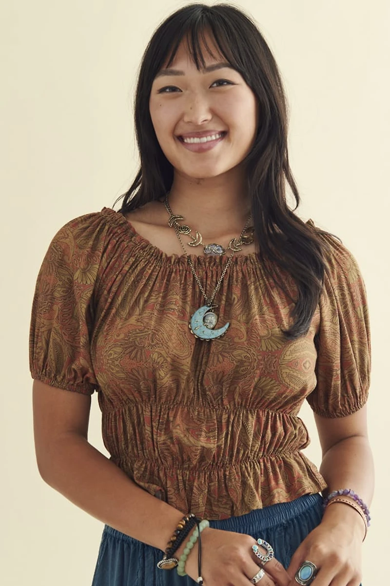 Buy Rust Paisley Milkmaid Balloon Sleeve Top Online from Earthbound