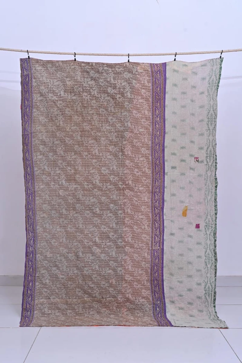 Buy Large Kantha Throw | Orange Sunflower Block Print - Shop Now