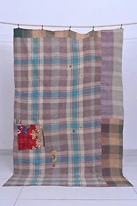 Buy Large Kantha Throw | Red Yellow Floral Stripe - Shop Now