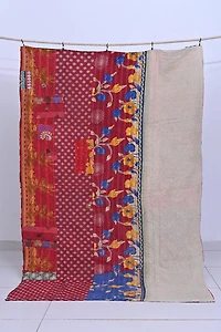 Buy Large Kantha Throw | Green Red Geometric Print - Shop Now