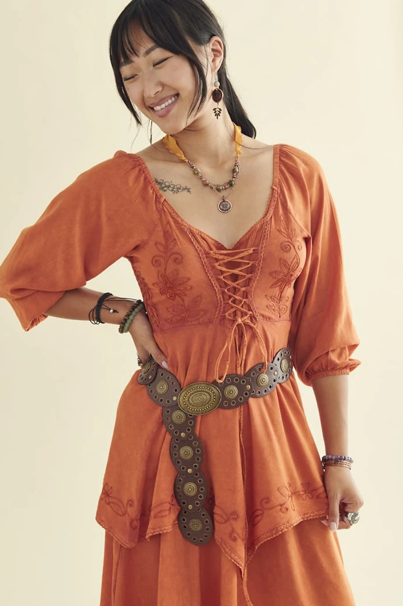 Orange Corset Tie Dress Peasant
