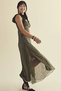 Buy Moss Faux Suede Lace Panel Maxi Dress Online at Earthbound Trading