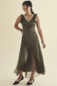 Buy Moss Faux Suede Lace Panel Maxi Dress Online at Earthbound Trading