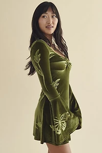 Lime Velour Bell Sleeve Mini Dress
