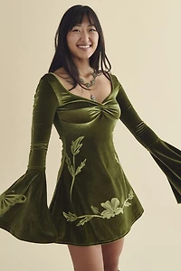 Lime Velour Bell Sleeve Mini Dress