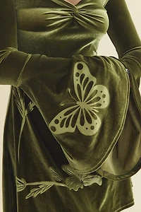 Lime Velour Bell Sleeve Mini Dress