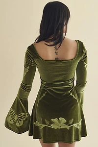 Lime Velour Bell Sleeve Mini Dress