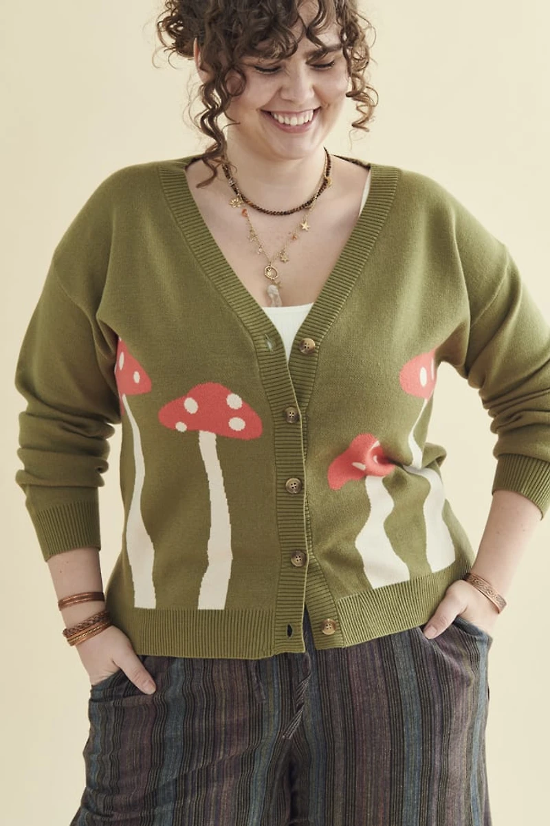 Green Mushroom Knit Sweater Cardigan
