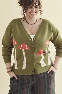 Green Mushroom Knit Sweater Cardigan