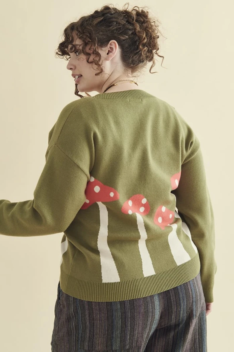 Green Mushroom Knit Sweater Cardigan