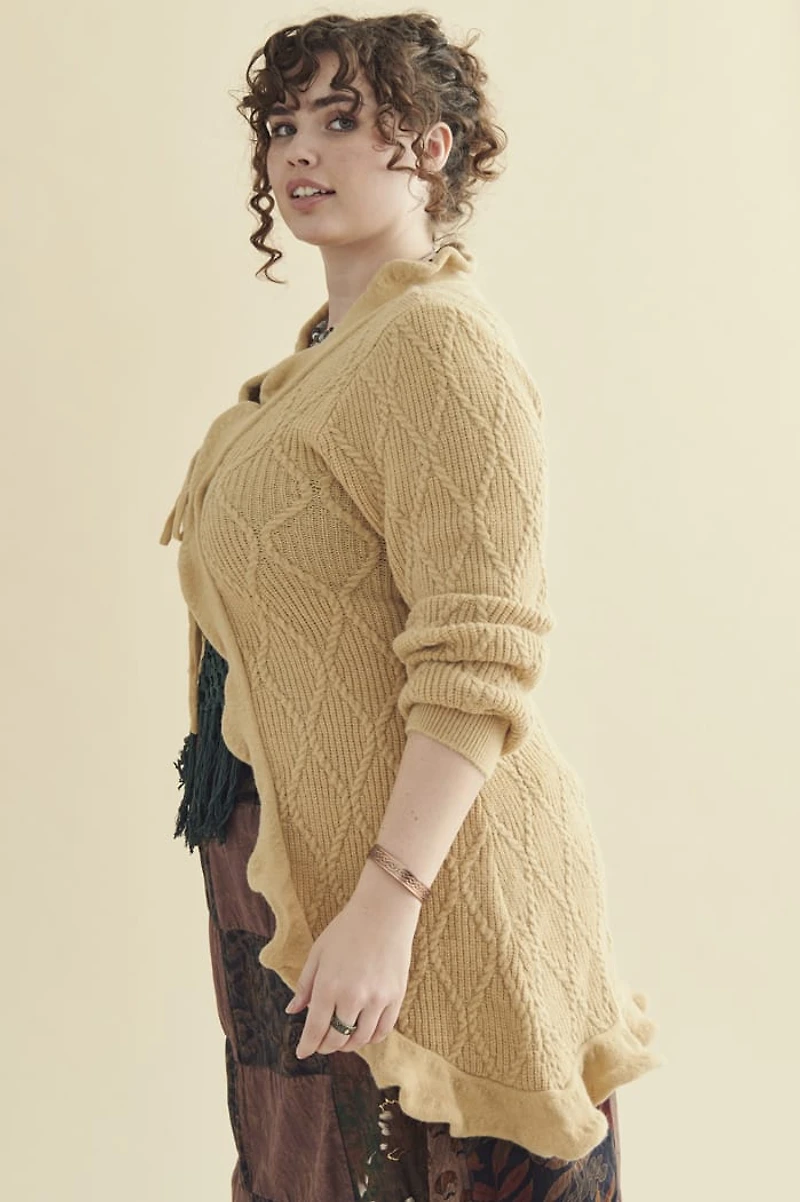Oat Ruffle Knit Sweater Cardigan Duster