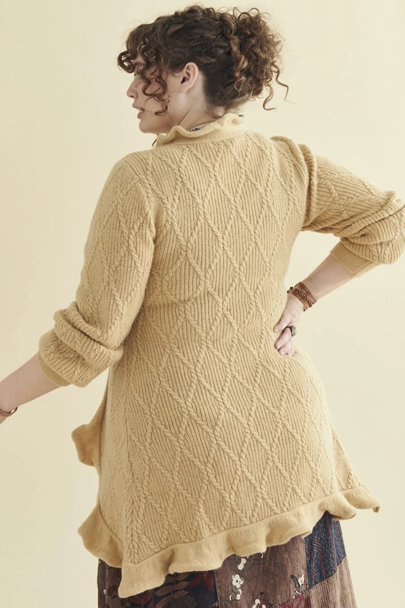 Oat Ruffle Knit Sweater Cardigan Duster