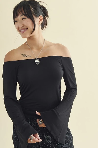 Black Off Shoulder Bell Sleeve Top