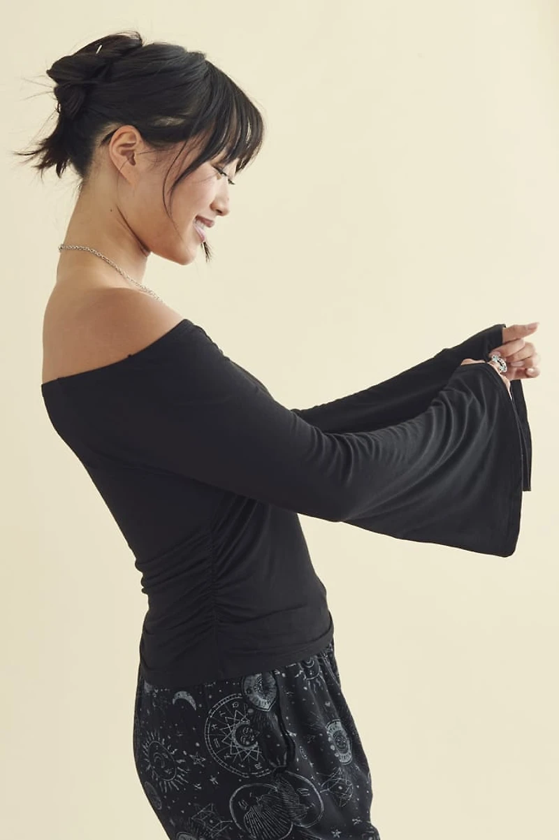 Black Off Shoulder Bell Sleeve Top