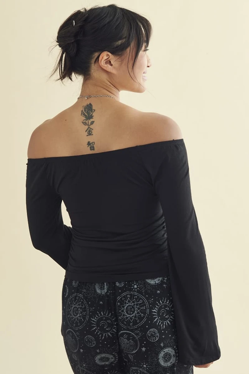 Black Off Shoulder Bell Sleeve Top