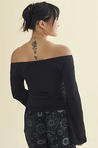 Black Off Shoulder Bell Sleeve Top