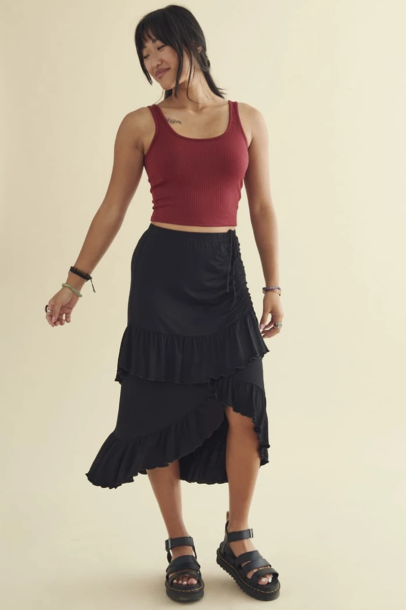Black Tiered Ruffle Maxi Skirt