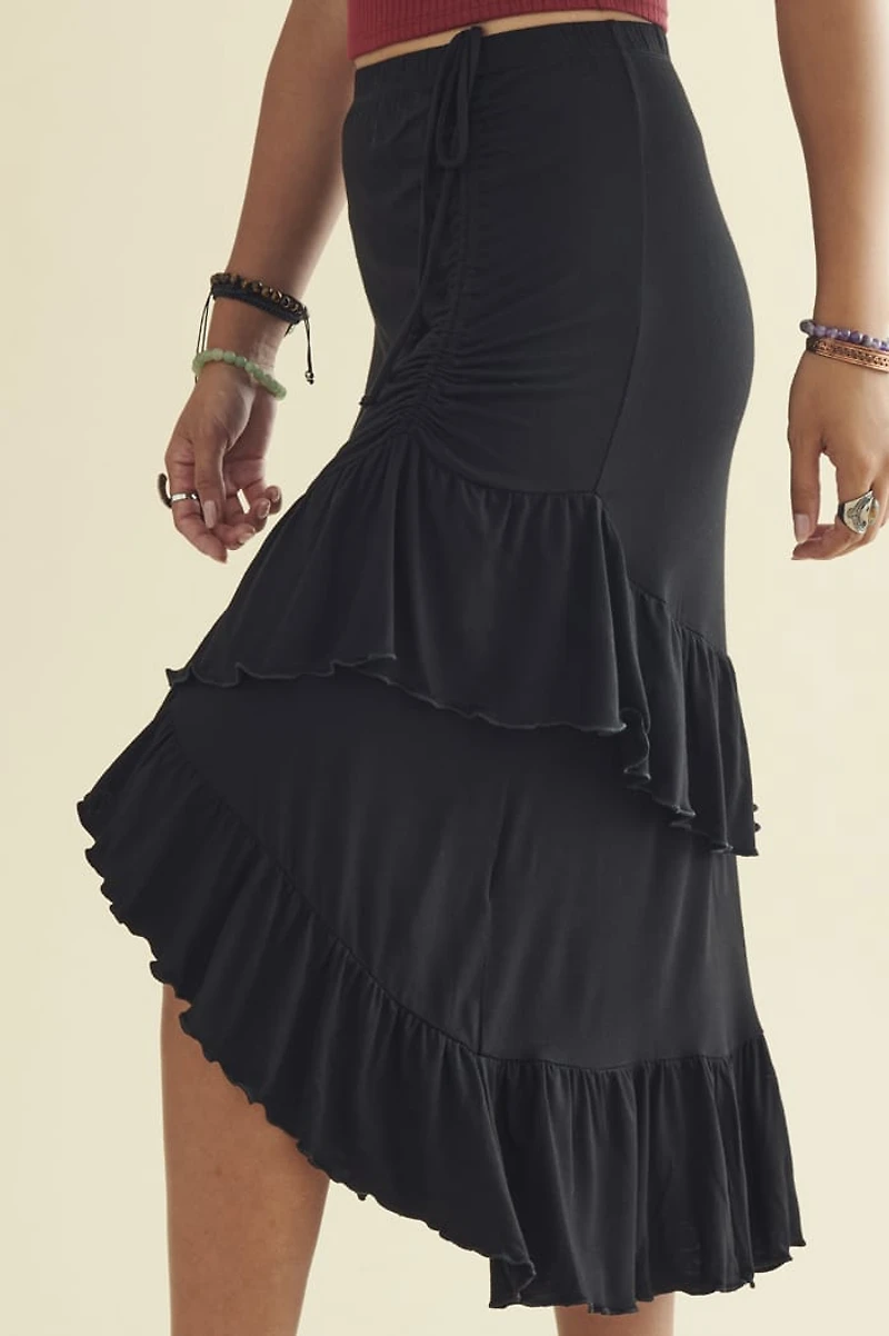 Black Tiered Ruffle Maxi Skirt