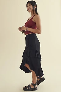 Black Tiered Ruffle Maxi Skirt