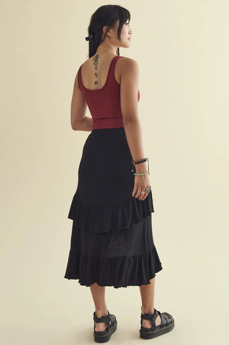 Black Tiered Ruffle Maxi Skirt