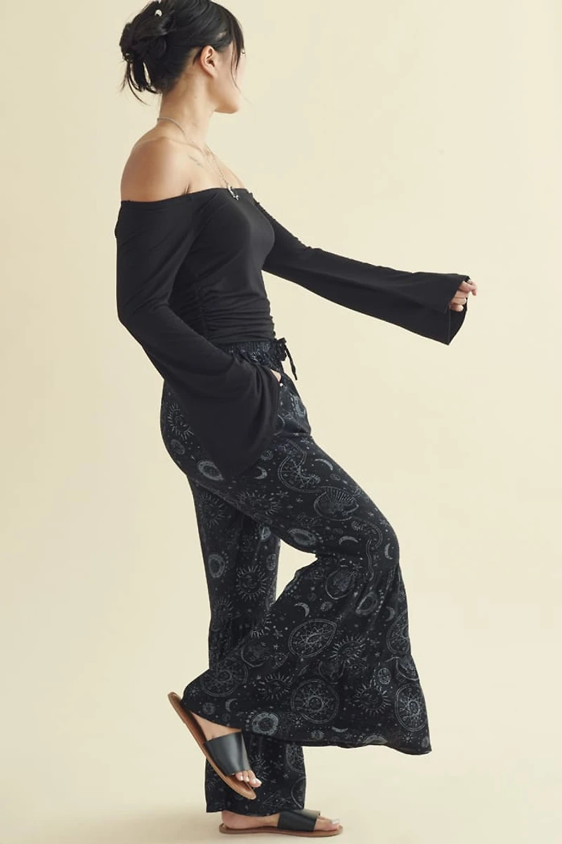 Black Astrology Tiered Flare Pants