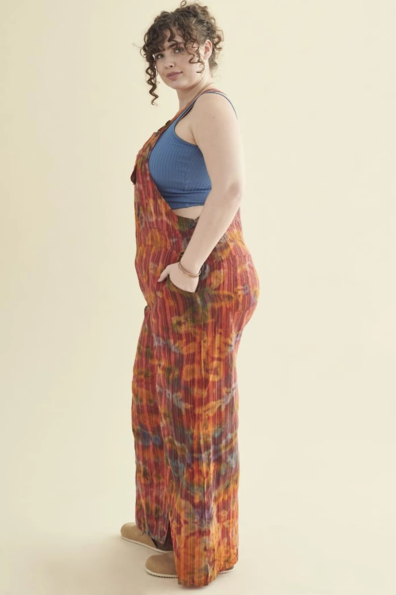 Buy Orange Striped Tie Dye Button Overalls Online from Earthbound