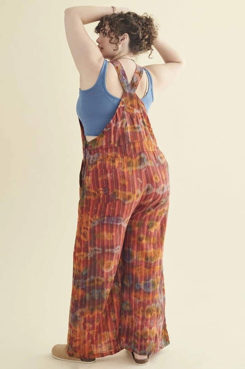 Buy Orange Striped Tie Dye Button Overalls Online from Earthbound