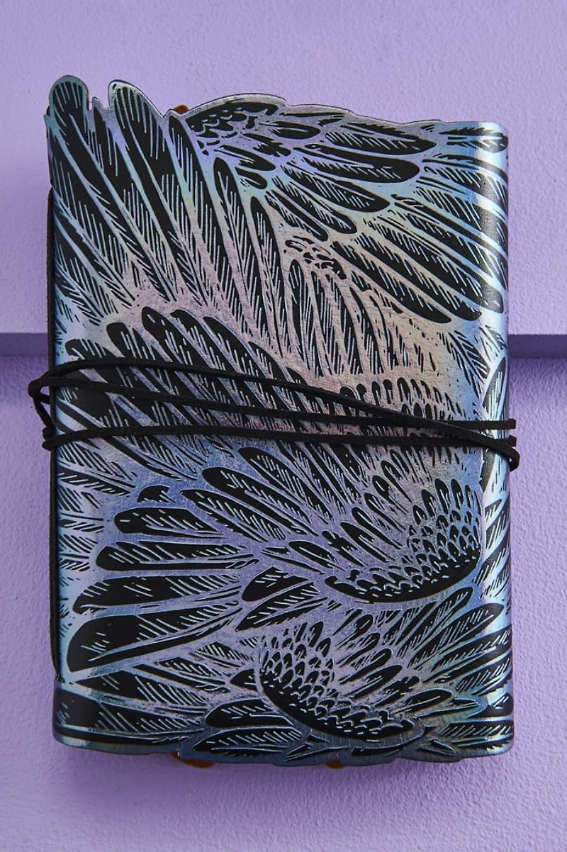 Iridescent Silver Wings Faux Leather Journal