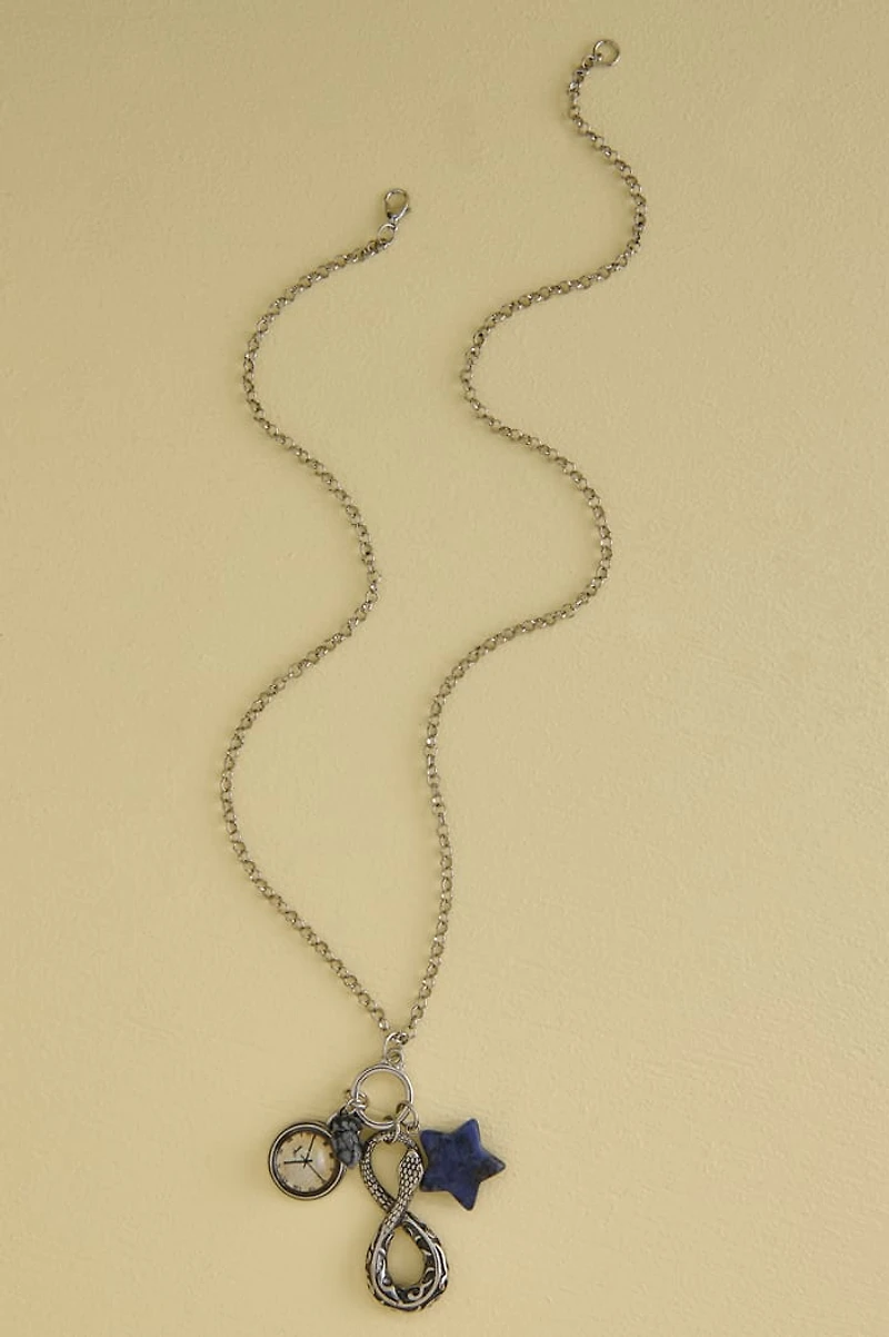 Infinity Snake Clock Charm Necklace