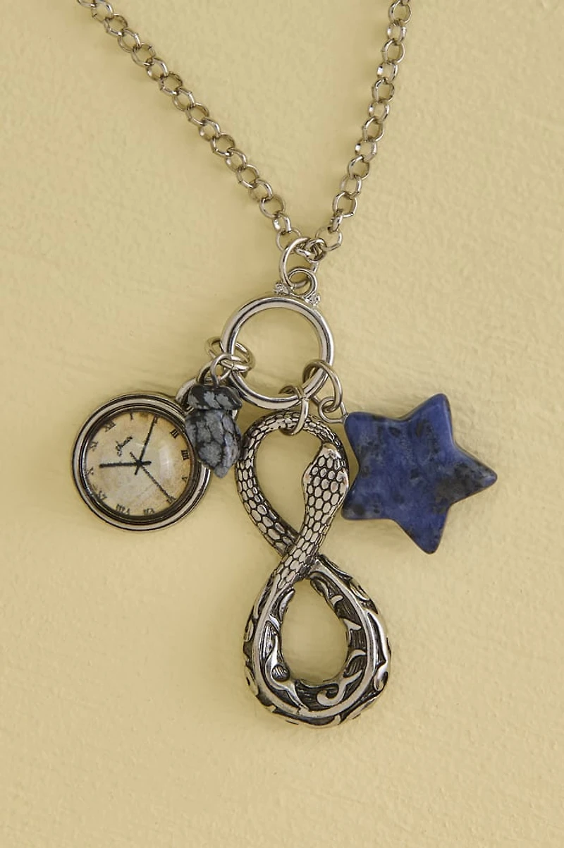Infinity Snake Clock Charm Necklace