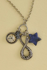 Infinity Snake Clock Charm Necklace