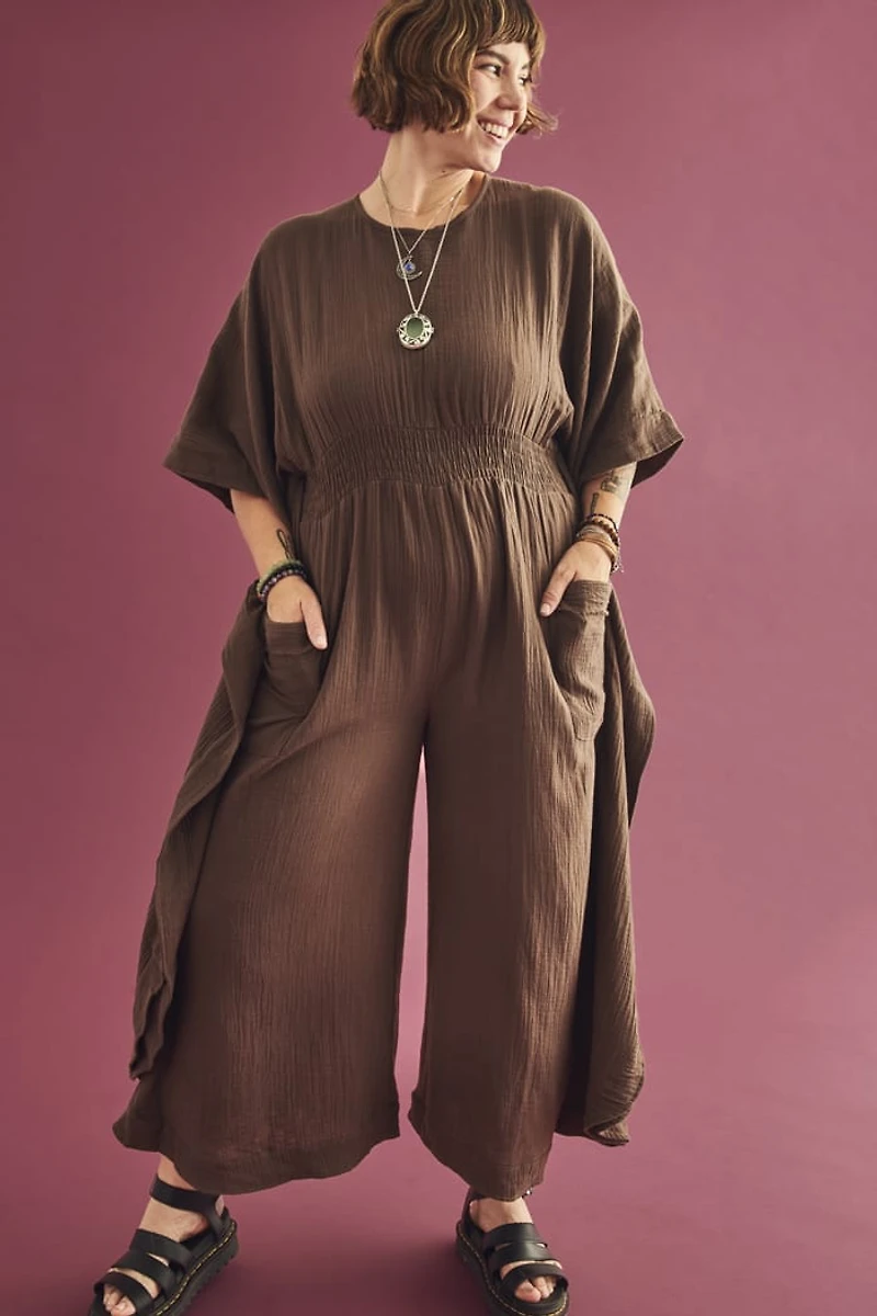 Buy Brown Gauze Pocket Jumpsuit