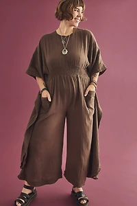 Buy Brown Gauze Pocket Jumpsuit