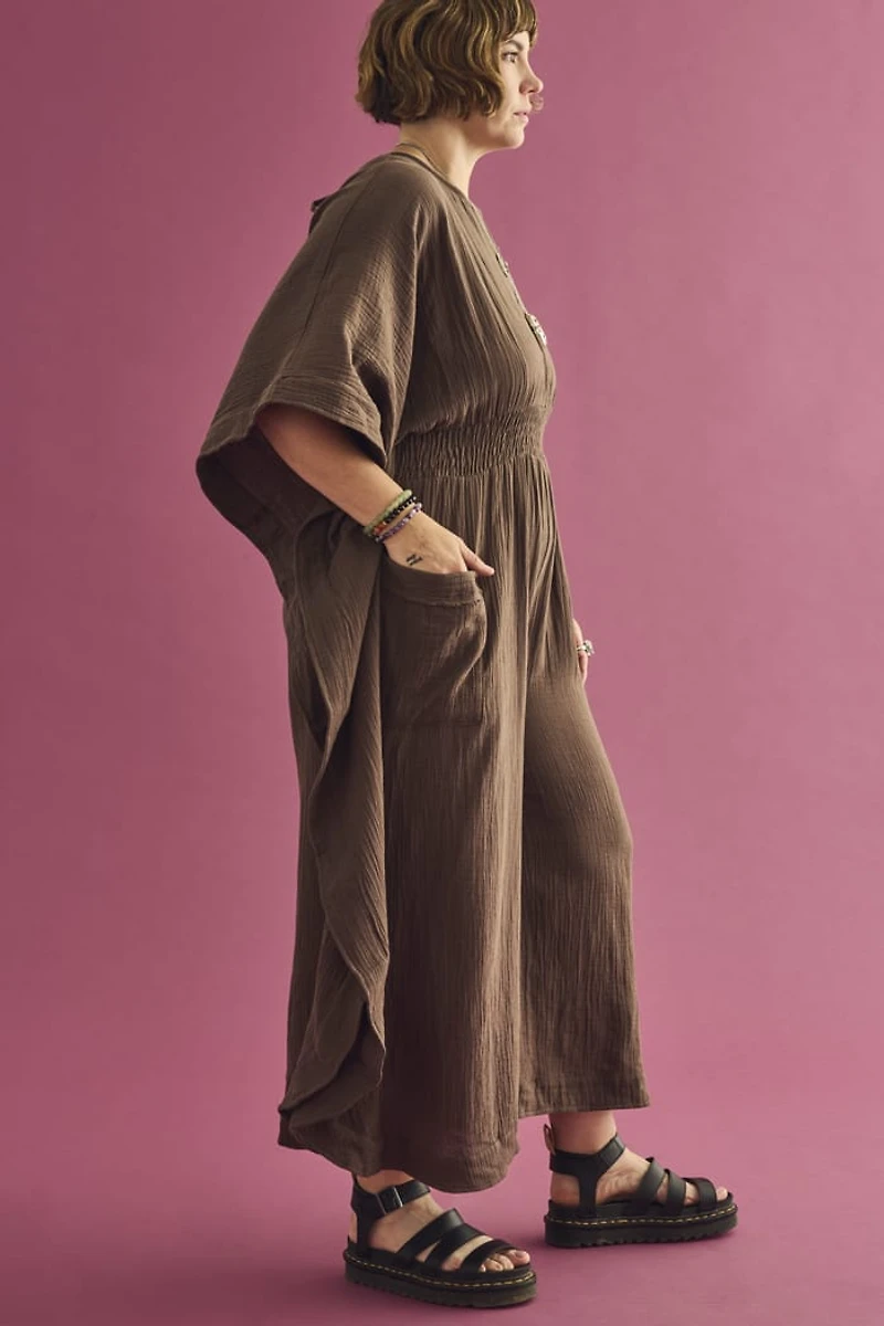 Buy Brown Gauze Pocket Jumpsuit