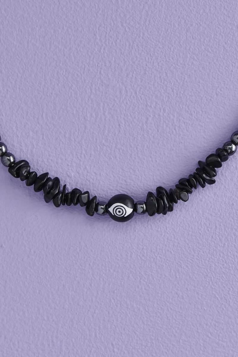 Hematite and Obsidian Swirling Eye Necklace