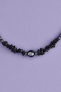 Hematite and Obsidian Swirling Eye Necklace