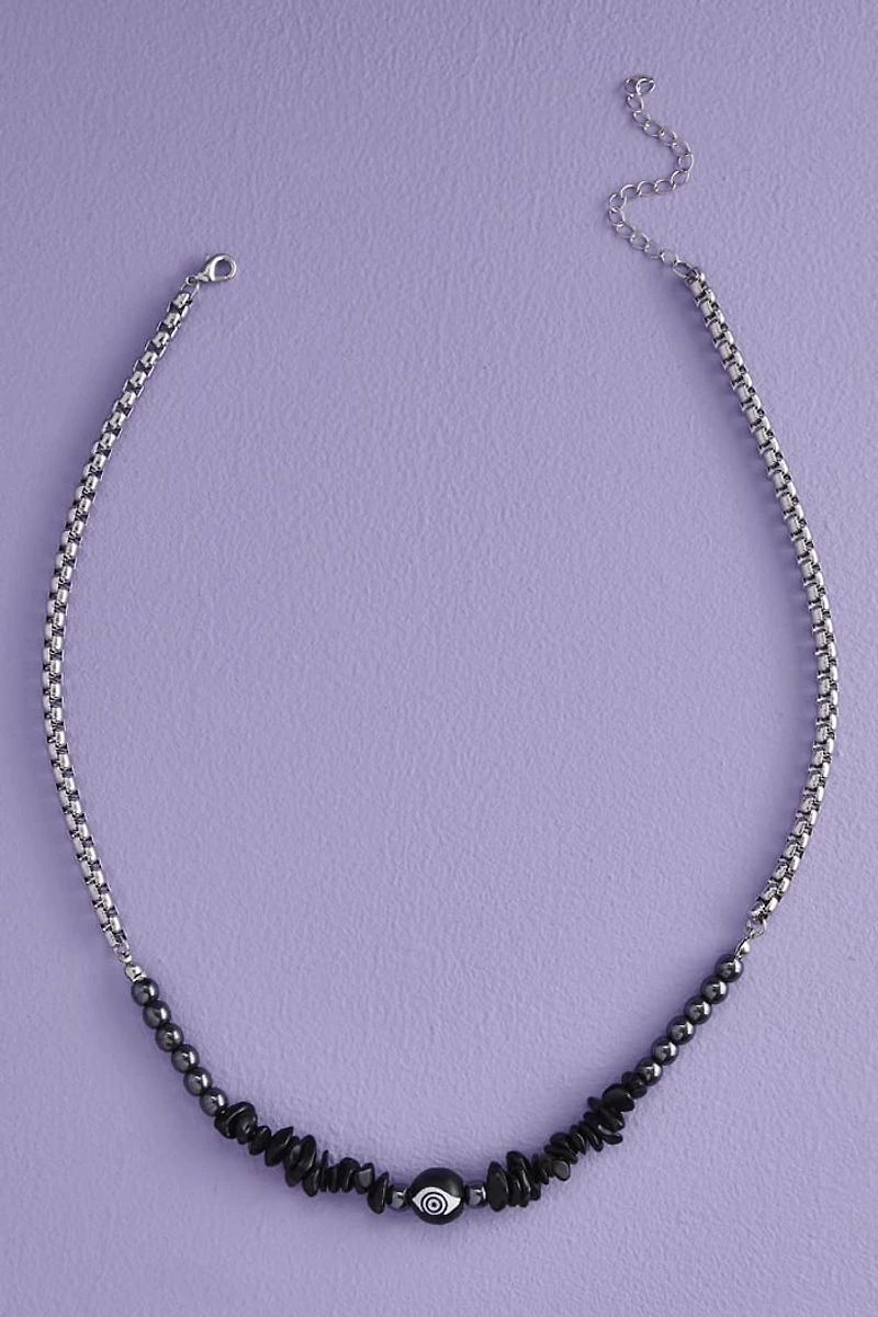 Hematite and Obsidian Swirling Eye Necklace